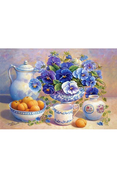 Apricot and Blue Pansies
