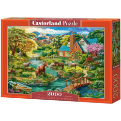 Пъзел Castorland от 2000 части - Идилична къща с коне