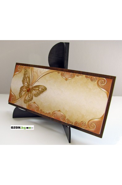 Луксозна дървена картичка - Златна пеперуда