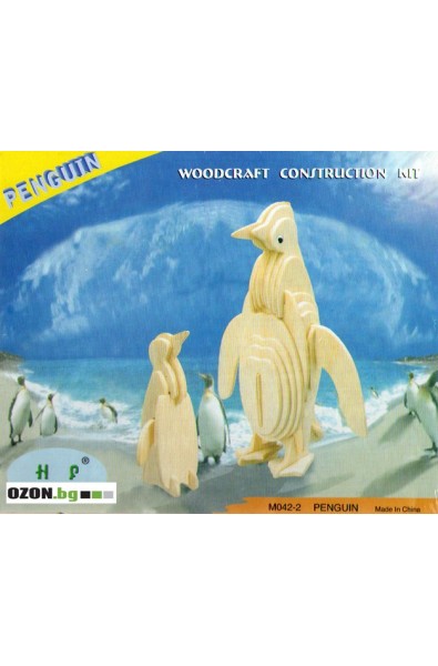 Пингвини - дървен 3D пъзел